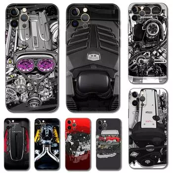 Чехол для телефона с двигателем автомобиля для iphone 5 5S 2020se 6 6s 7 8 plus x 10 XR XS 11 12 13 mini pro MAX, черная задняя крышка из ТПУ iphone 5 5S SE 2016