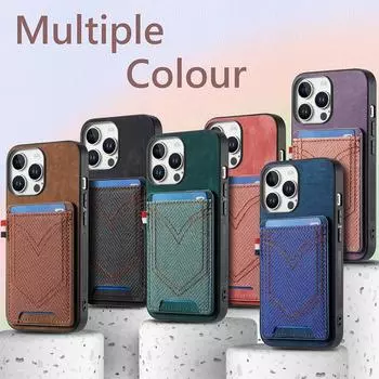 Чехол для телефона с джинсовой текстурой и слотом для карт для iPhone, Samsung, Xiaomi, Google, магнитное крепление для автомобиля, совместимое с защитой от падений и отпечатков пальцев, задняя крышка Xiaomi 15 Pro чёрный