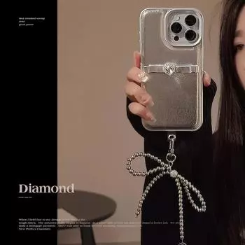 Чехол для телефона с французским бантом и цепочкой для телефона 11/12/13/14/15 15promax