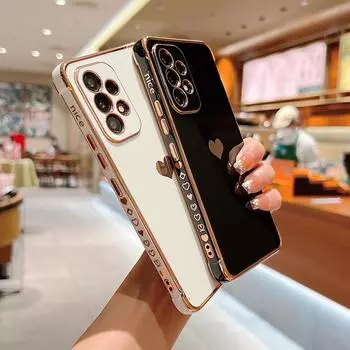 Чехол для телефона с гальваническим покрытием и сердечком для Samsung Galaxy S24 S23 S22 Ultra A13 A52 A53, защитный противоударный чехол для задней панели For Galaxy S20 FE чёрный