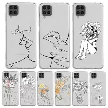 Чехол для телефона с геометрическим рисунком Girl Line и цветком для Samsung Galaxy A13 A51 A71 A21S A12 A11 A31 A52 A41 A23 A53 A73 A32 5G A03S Samsung A13 5G