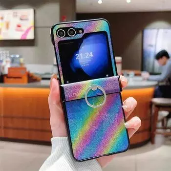 Чехол для телефона с градиентным цветным кольцом для Samsung Galaxy Z Flip 6 5 4 3 Flip6 Flip5 Flip4 Flip3 5G из искусственной кожи For Galaxy Z Flip6