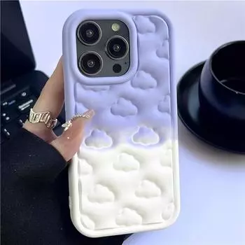 Чехол для телефона с градиентным цветом и 3D облаками для iPhone 15, 13, 12, 11 Pro Max 14 Pro Max, матовый противоударный мягкий силиконовый чехол для девочек For iphone 11