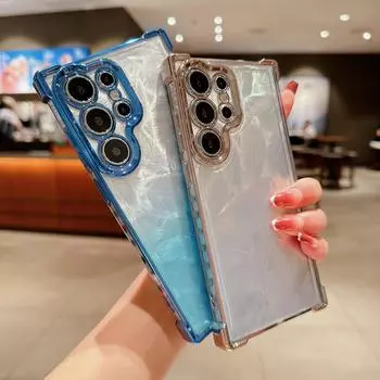 Чехол для телефона с градиентным гальваническим покрытием и блестками в виде перьев для Samsung Galaxy S24 S23 S22 Plus Ultra A55 A54 A35 A34 A25 A15 5g, противоударный чехол Samsung S24 Ultra чёрный