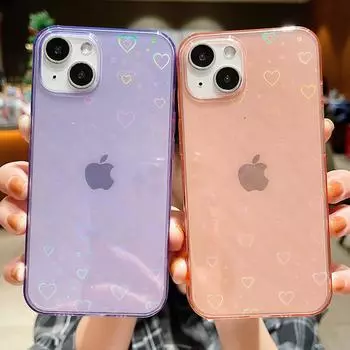 Чехол для телефона с градиентным лазером и сердечком для Iphone 13 11 12 Pro Max X Xs Xr, мягкий силиконовый прозрачный чехол с сердечками For iPhone 12Pro Max