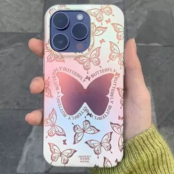 Чехол для телефона с градиентным лазером и бабочкой для Iphone 14 13 12 11 Pro Max 14 Plus 14pro, противоударный матовый силиконовый мягкий чехол-бампер For iPhone 14Pro