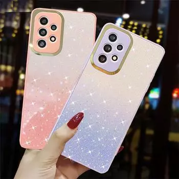 Чехол для телефона с градиентом и блестками для Samsung Galaxy A33 A53 A73 A13 A12 S22 S21 Redmi Note 11 10 Pro iPhone 14 13 12 11 Pro Max, мягкий чехол iPhone 7 Plus чёрный
