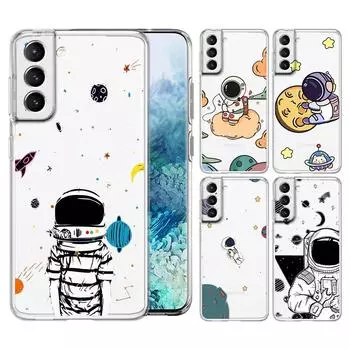 Чехол для телефона с изображением астронавта для Samsung Galaxy S22 S21 S20 FE Ultra 5G S10 S10E S9 S8 Plus Note 10 20, мягкий прозрачный чехол для объектива Note 10 Plus