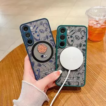 Чехол для телефона с изображением астронавта из мультфильма для Samsung S24 S23 + S22 Ultra S21FE iPhone 15 14 Pro Max 13 12 11 8 7 противоударный магнитный чехол iPhone 14 чёрный