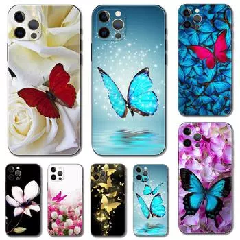 Чехол для телефона с изображением бабочки на белых розах для iPhone 14 5s 2020se 6 6s 7 8 plus x 10 XR XS 11 12 13 mini pro MAX, черная задняя крышка из ТПУ iPhone 14