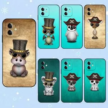 Чехол для телефона с изображением бегемота и кота-пингвина для Iphone 13 12 11 Pro Max Mini Xs X Xr 7 8 6 6s Plus Se 2020, черный мягкий силиконовый чехол