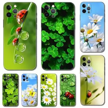 Чехол для телефона с изображением божьей коровки и ромашки для iPhone 14 5S 2020se 6 6s 7 8 plus x 10 XR XS 11 12 13 mini pro MAX, черная задняя крышка из ТПУ iPhone 14