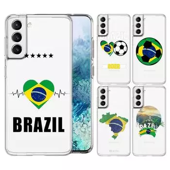 Чехол для телефона с изображением бразильского флага и футбола для Samsung Galaxy S22 S21 S20 FE Ultra 5G S10 S10E S9 S8 Plus Note 10 20, прозрачный чехол Samsung S21Ultra