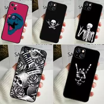 Чехол для телефона с изображением черепа в стиле рок-н-ролла для iPhone 16 15 14 12 11 13 Pro Max 7 8 Plus X XR XS Max 13 12 Mini Cover iPhone 16 Pro