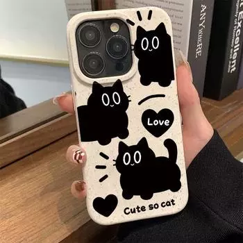 Чехол для телефона с изображением черного кота из мультфильма для iPhone 16 15 14 13 12 11 Pro Max X XS Max 8 7 Plus SE 2022, модный жесткий пластиковый чехол для телефона из ПК с защитой от ударов iPhone 15 розовый