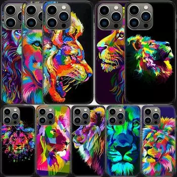 Чехол для телефона с изображением цветного льва для Apple Iphone 15 13 12 11 14 Pro Max Mini Cover SE 2020 X XS XR 8 7 6 6S Plus 5 5S Shell Co iPhone X(XS)