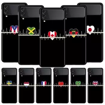Чехол для телефона с изображением флага Великобритании Heartbeat China Love Line для Samsung Galaxy Z Flip 3 4 5, черный, складной, жесткий, защитный чехол для ПК Samsung Z Flip 4