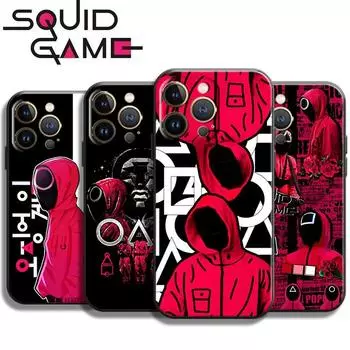 Чехол для телефона с изображением кальмара для Apple iPhone 13 12 11 Pro Mini X XR XS Max 5 5S 6 6S 7 8 Plus SE 2020, чехол из жидкого кремния с черной задней панелью 13