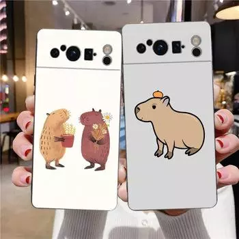 Чехол для телефона с изображением капибары для Google Pixel 8 A 7 6 Pro 6A 5G, черный мягкий противоударный чехол на заднюю панель, силиконовый чехол из ТПУ Pixel 6