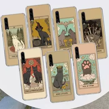 Чехол для телефона с изображением карт Таро и милых кошек для Huawei P30 P20 P10 P40 P50 Pro Mate 20 40 30 10 Lite, популярный чехол для подарка Fundas Art Huawei P30