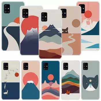 Чехол для телефона с изображением кошки с изображением горы Фудзи в Японии для Samsung Galaxy A12 A22 A32 A42 A52 A72 A51 A71 5G A41 A31 A21 A02S Samsung A12 5G