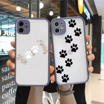 Чехол для телефона с изображением кошки, собаки, лапы, животного для iPhone 13, 12, 11 Mini Pro XR XS Max 7, 8 Plus X, матовая прозрачная серая задняя крышка iPhone12