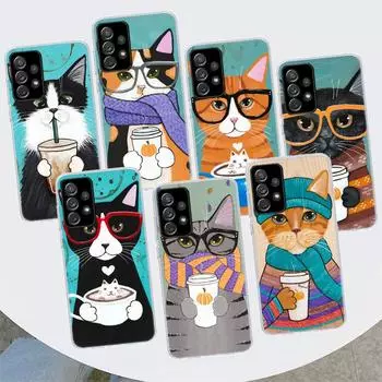 Чехол для телефона с изображением кота и кофе латте с молоком для Samsung Galaxy A53 A52 A73 A72 A12 5G A13 A22 A23 A32 A33 A02S A03S A42 A43 A50S Coqu Samsung A52