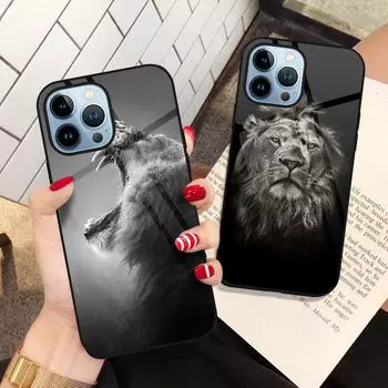 Чехол для телефона с изображением льва для Iphone 14 13 11 12 Pro Max Mini Xs Xr X 7 8 6s Plus Se 2022, роскошный чехол из закаленного стекла, чехол For iphone 6S