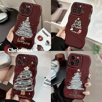 Чехол для телефона с изображением масляной живописи Merry Christmas Tree для iPhone 15 14 13 12 11 Pro Max, чехол для iPhone 15promax 14plus, модный ретро-красный рождественский подарочный чехол iPhone 15 Pro Max