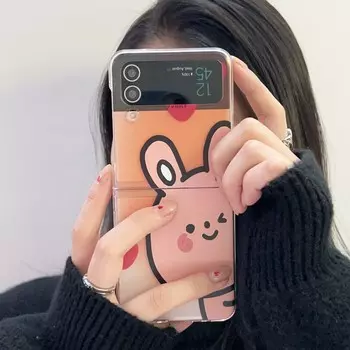 Чехол для телефона с изображением медведя и кролика, милый мультяшный цветок, любовь, рельефный чехол для Samsung Galaxy Z Flip 3 4 Zflip4 Flip3, милая задняя крышка For Samsung Flip 3