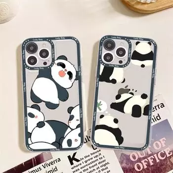 Чехол для телефона с изображением милого медведя панды для iPhone 15 11 12 13 14 Mini Pro Max XR X XS TPU прозрачный чехол iphone 14pro max