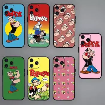 Чехол для телефона с изображением моряка P-Popeye для iPhone Mini 11 12 13 14 15 Pro XS Max X Plus SE XR, черный, мягкий iPhone15