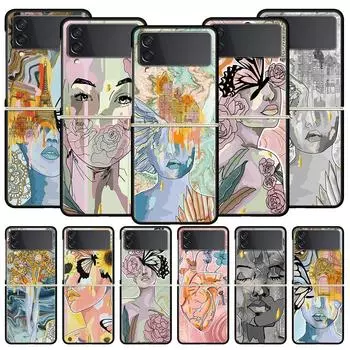 Чехол для телефона с изображением парижской девушки и цветов «Подсолнухи» для Samsung Galaxy Z Flip 3 4 5, черный, складной, жесткий чехол для ПК Samsung Z Flip 5