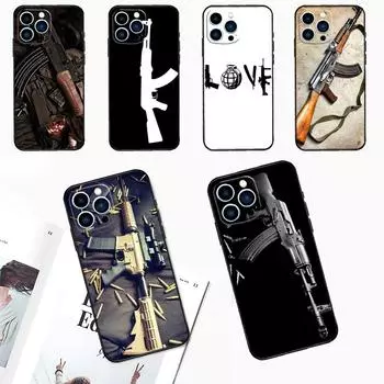 Чехол для телефона с изображением пистолета AK47 и пуль для iPhone 11 12 13 14 15 Pro Max Plus 12 13 Mini 7 8 SE X XR XS MAX iPhone 15Pro MAX