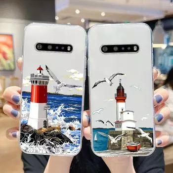 Чехол для телефона с изображением побережья и чаек для Google Pixel 7 6 Pro 6A 5A 5 LG K92 K42 K22 K71 K61 K51 K41S G8, прозрачный LG G8 ThinQ