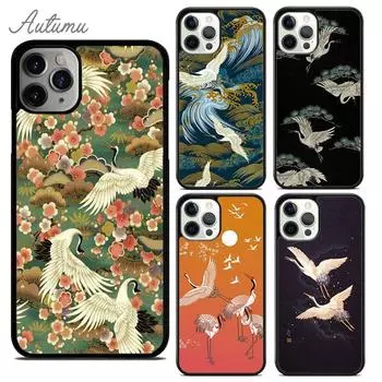Чехол для телефона с изображением японских журавлей для iPhone 11, 12, 13, 14 Pro Max mini X XR XS SE 2020, 6S, 7, 8 Plus, Samsung Galaxy S21 S22 iPhone 6plus