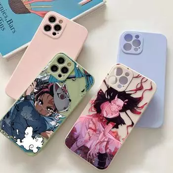 Чехол для телефона с изображением японского аниме «Убийца демонов» для iPhone 11 12 13 14 Pm Pro Max 7 8 Plus XR XS SE Straight Edge liquid Silica Gel Cover Fundas iPhone 14 PM