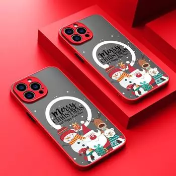 Чехол для телефона с изображением Санта-Клауса и лося для iPhone 16, 15, 14, Pro Max, 13, 12, 11, Pro, 8, 7, снеговика, матовый, прозрачный, противоударный, мягкий, для магнитного чехла MagSafe iPhone 16 чёрный