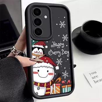 Чехол для телефона с изображением снеговика и пингвина Merry Christmas для Samsung S24 FE S23 Ultra S22 Plus S21 S20 FE A55 A35 A54 A52 A34 A14 из мягкого противоударного ТПУ Samsung S24 чёрный