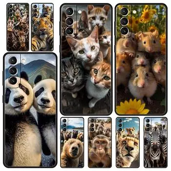 Чехол для телефона с изображением животных и селфи для Samsung Galaxy S24 S23 Ultra S22 S21 S20 FE 5G S10 S10E S9 Plus S8, силиконовый черный чехол-бампер Samsung S20Ultra