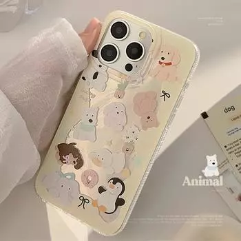 Чехол для телефона с изображением животных молочно-желтого цвета 15promax