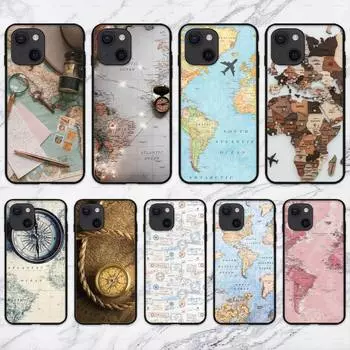 Чехол для телефона с картой мира для iPhone 11 12 Mini 13 14 Pro XS Max X 8 7 6s Plus 5 SE XR Shell iPhone14ProMax