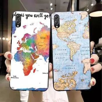 Чехол для телефона с картой мира для путешествий для Honor 70 50 20 7S X9 X8 X7 Magic 4 3 Pro, мягкий черный чехол для телефона Honor 70