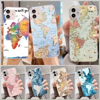 Чехол для телефона с картой мира для путешествий для IPhone 14 13 12 11 XS X 8 7 6 Plus Mini Pro Max SE 2022, мягкий прозрачный чехол для телефона iPhone 14
