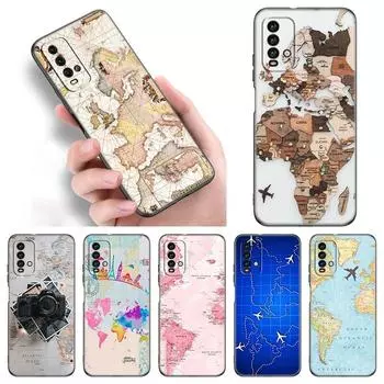 Чехол для телефона с картой мира для путешествий для Xiaomi Redmi Note 11 10 9 8 Pro 11T 5G 10T 10S 9S 9T 9i 9C 9A 8T, мягкий черный чехол из ТПУ Redmi 8