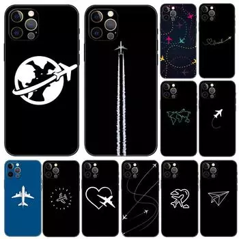 Чехол для телефона с картой самолета для путешествий для iPhone 5 5S se 6 6s 7 8 plus x 10 XR XS 11 12 13 mini pro MAX, черная задняя крышка из ТПУ iphone 5 5S SE 2016