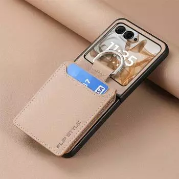 Чехол для телефона с кольцом для пальца, держателем для карт, сумкой для Motorola Razr 50 Ultra, кошелек Mooto Razr 40, защитный чехол из искусственной кожи Moto Razr 40 хаки