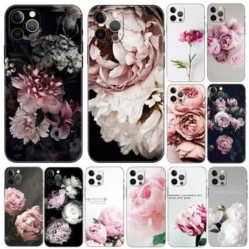 Чехол для телефона с красивым цветком «Пионы» для iPhone 5 5S 2020se 6 6s 7 8 plus x 10 XR XS 11 12 13 mini pro MAX, черная задняя крышка из ТПУ iphone 5 5S SE 2016
