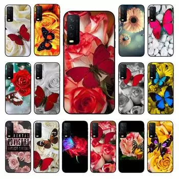 Чехол для телефона с красной бабочкой и розами для vivo Y31 Y30 Y33S Y11S Y12S Y17 Y20 Y20S Y21S Y1S Y53S Y15 Y19 Y91C V23, чехлы VIVO Y1S