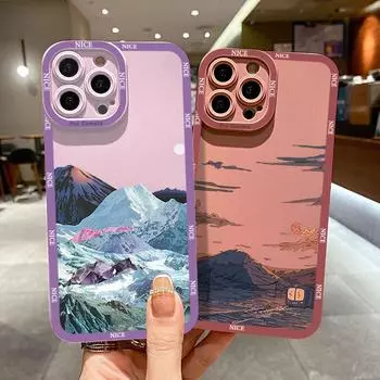 Чехол для телефона с квадратной рамкой и красивым пейзажем для iPhone 13 Pro 12 mini 11 6 6s 7 8 Plus Samusng VIVO Мягкая противоударная задняя крышка из ТПУ для мобильного телефона iPhone XS MAX чёрный